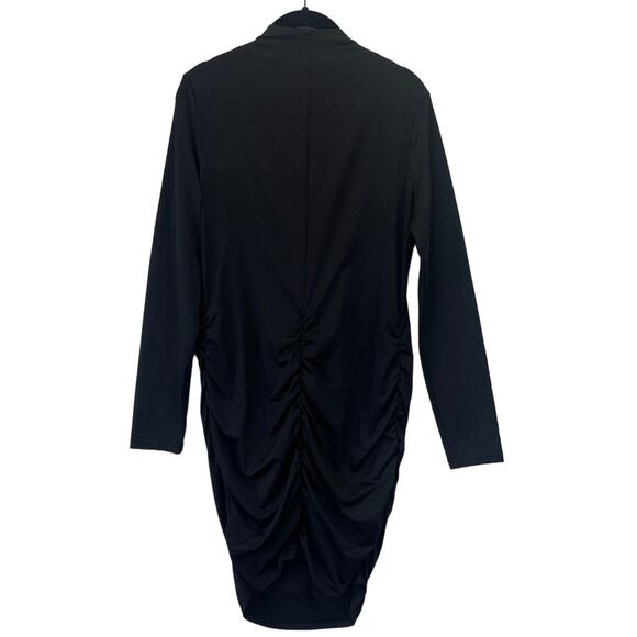 Womens Just Quella Black Bodycon Ruched Sides Back LS Sexy High Neck Dress Large - Picture 8 of 13